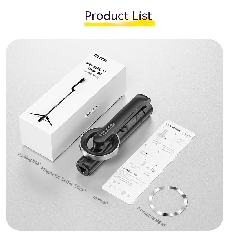 Magnetic Mobile Phone Mini Selfie Stick Bluetooth Télécommande Alliage d'aluminium