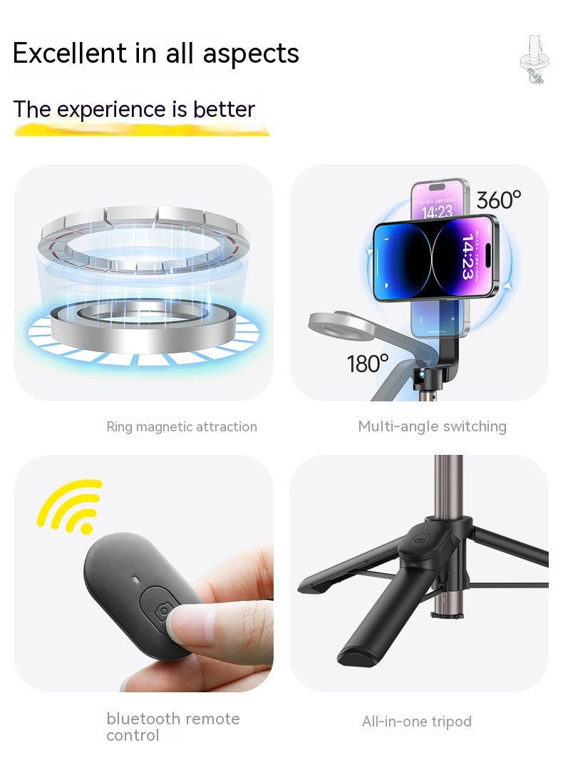 Magnetic Mobile Phone Mini Selfie Stick Bluetooth Télécommande Alliage d'aluminium