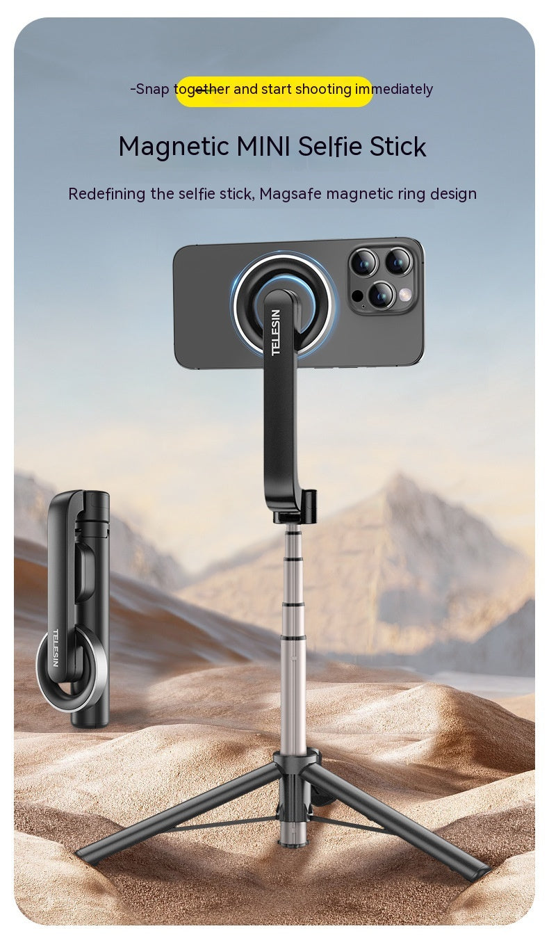 Magnetic Mobile Phone Mini Selfie Stick Bluetooth Télécommande Alliage d'aluminium