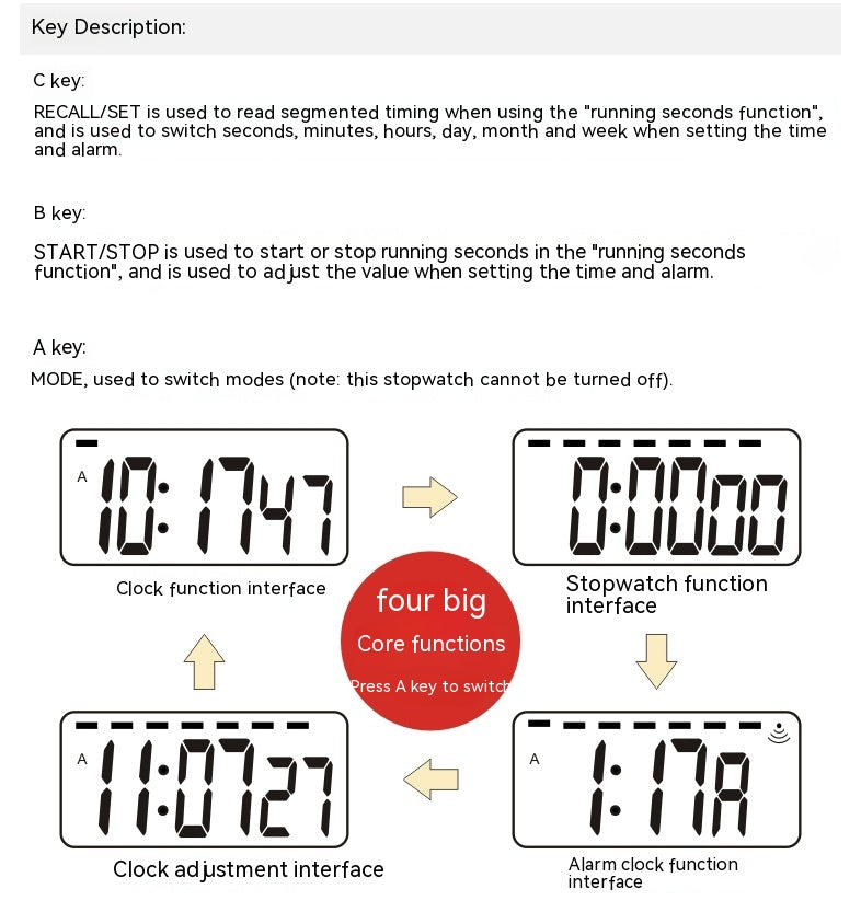 Entraînement en cours d'exécution Affichage numérique Mémoire monocanal Stopwatch