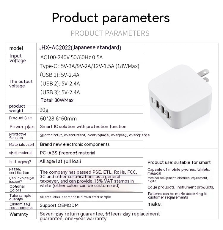 Chargeur de téléphone portable Pd20w Chargeur USB Adaptateur multiports Pse Chargeur 30W