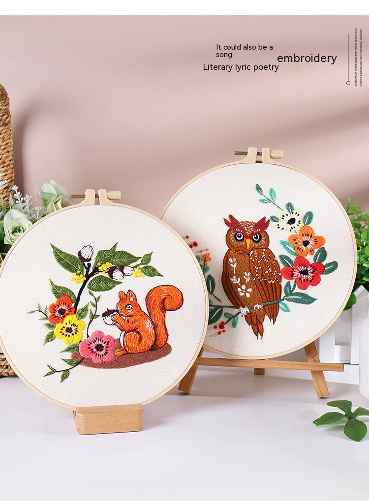 Broderie à la main Matériau de l'emballage écureuil Chouette Fox Elk de chat