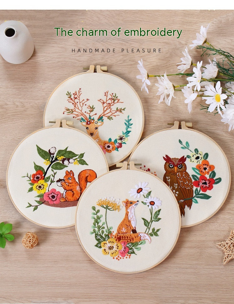 Broderie à la main Matériau de l'emballage écureuil Chouette Fox Elk de chat