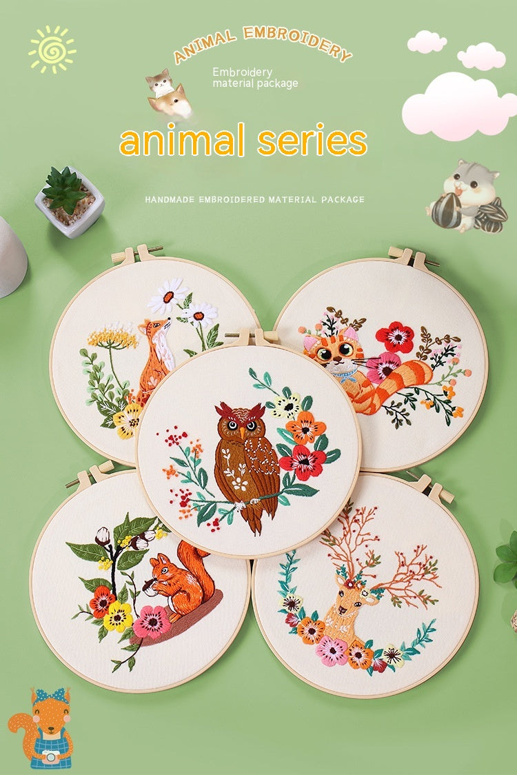 Broderie à la main Matériau de l'emballage écureuil Chouette Fox Elk de chat