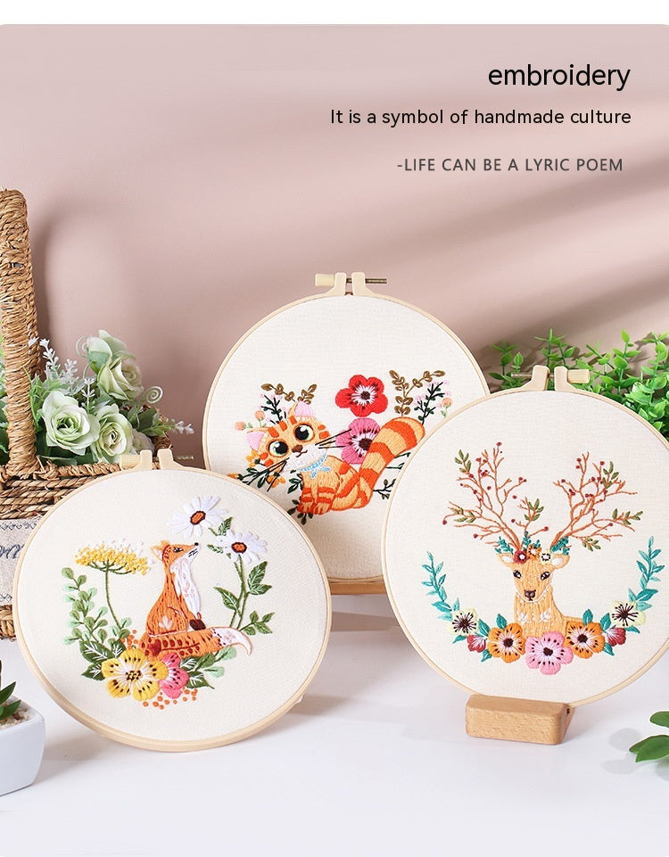 Broderie à la main Matériau de l'emballage écureuil Chouette Fox Elk de chat
