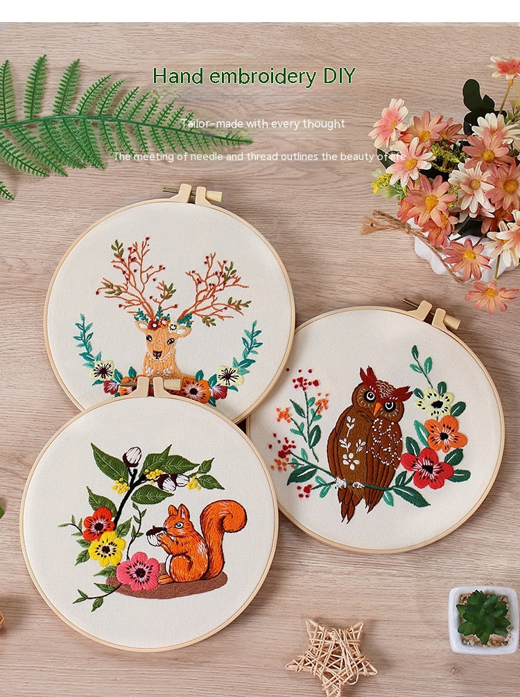 Broderie à la main Matériau de l'emballage écureuil Chouette Fox Elk de chat