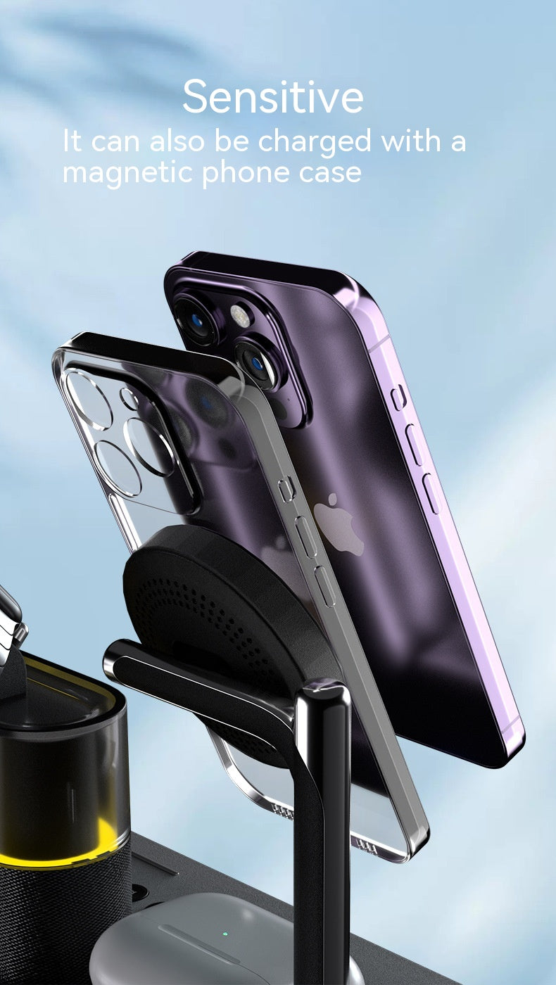 Chargeur magnétique de petite lampe de nuit sans fil avec réveil Trois en un