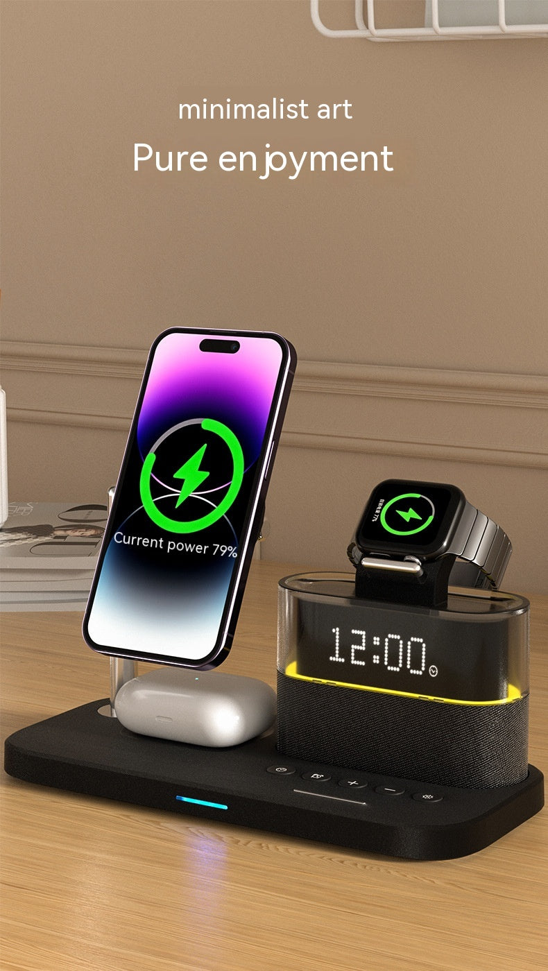 Chargeur magnétique de petite lampe de nuit sans fil avec réveil Trois en un
