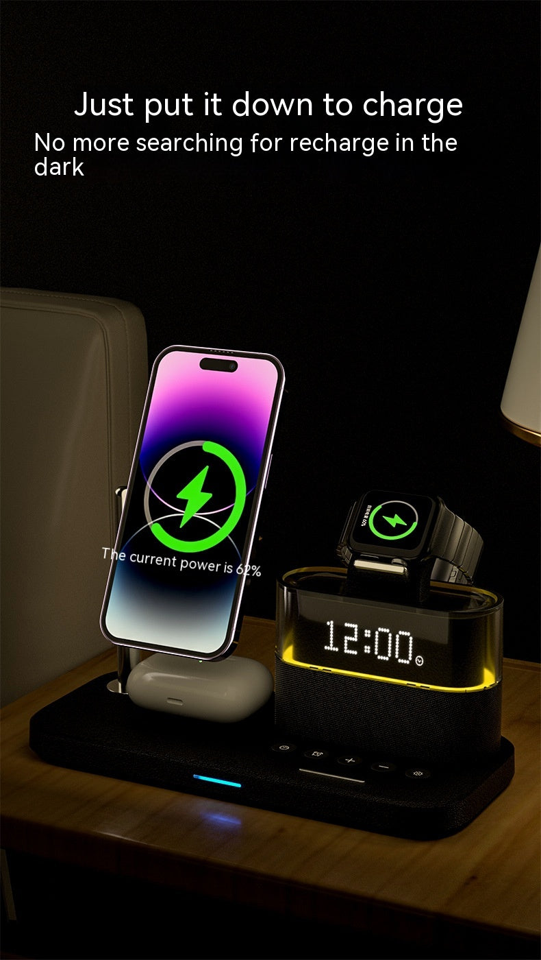 Chargeur magnétique de petite lampe de nuit sans fil avec réveil Trois en un