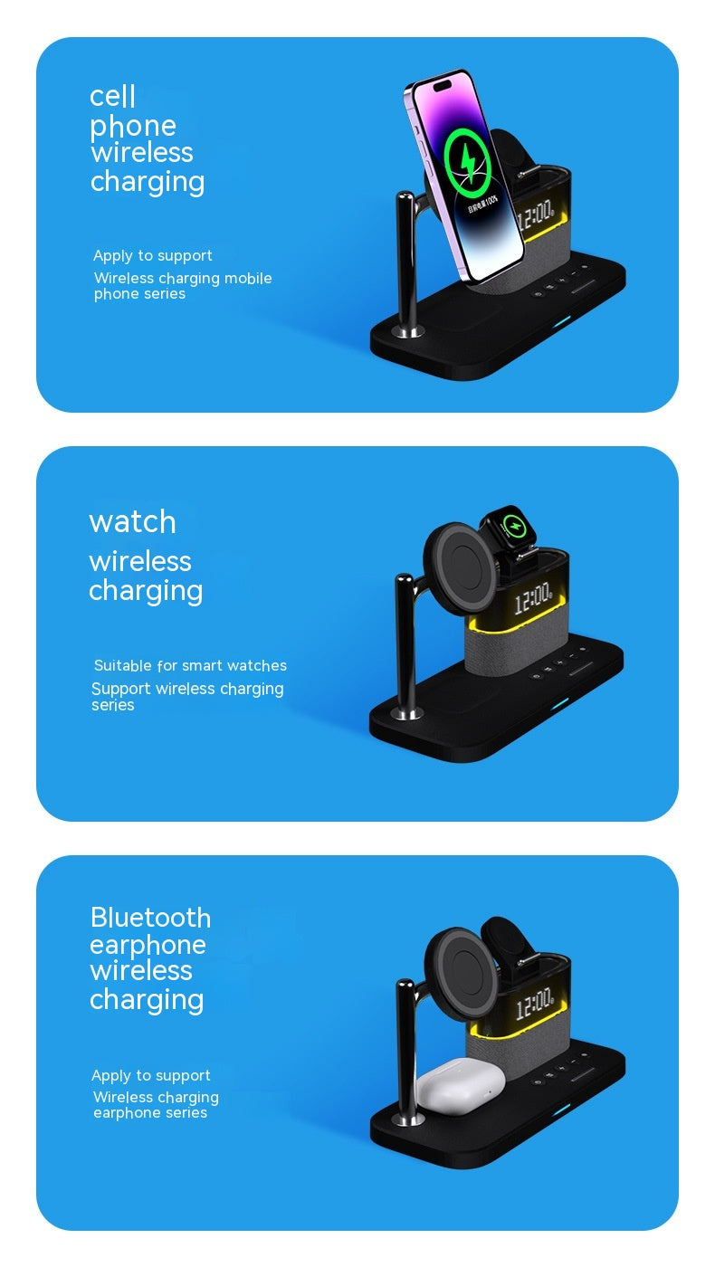 Chargeur magnétique de petite lampe de nuit sans fil avec réveil Trois en un