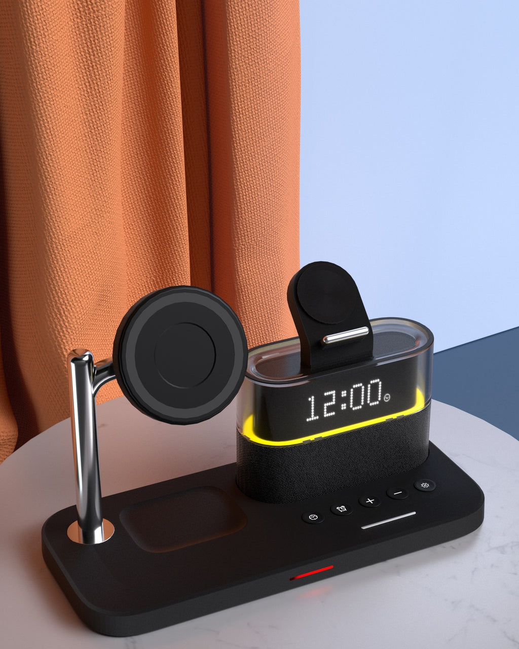 Chargeur magnétique de petite lampe de nuit sans fil avec réveil Trois en un