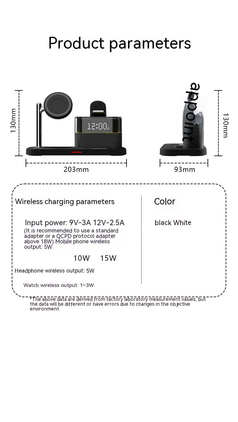 Chargeur magnétique de petite lampe de nuit sans fil avec réveil Trois en un