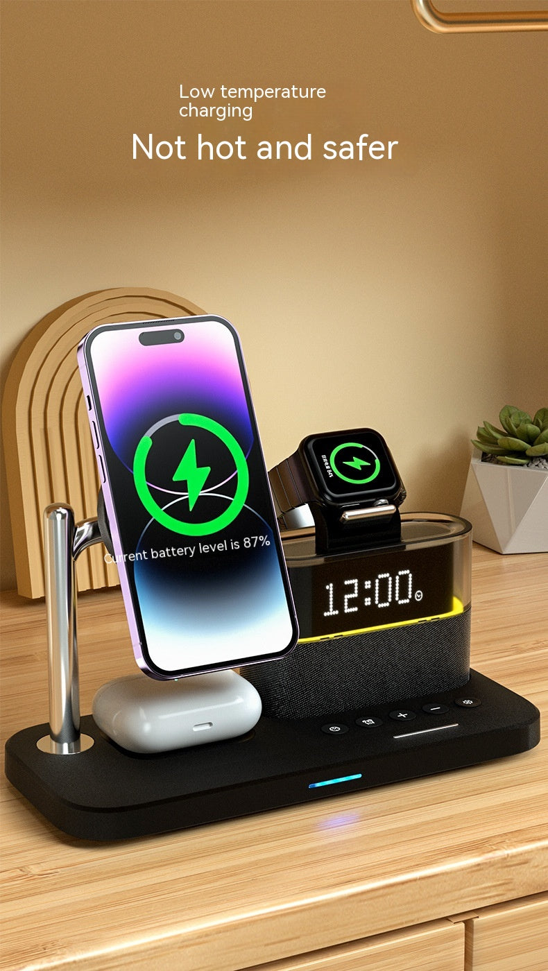 Chargeur magnétique de petite lampe de nuit sans fil avec réveil Trois en un