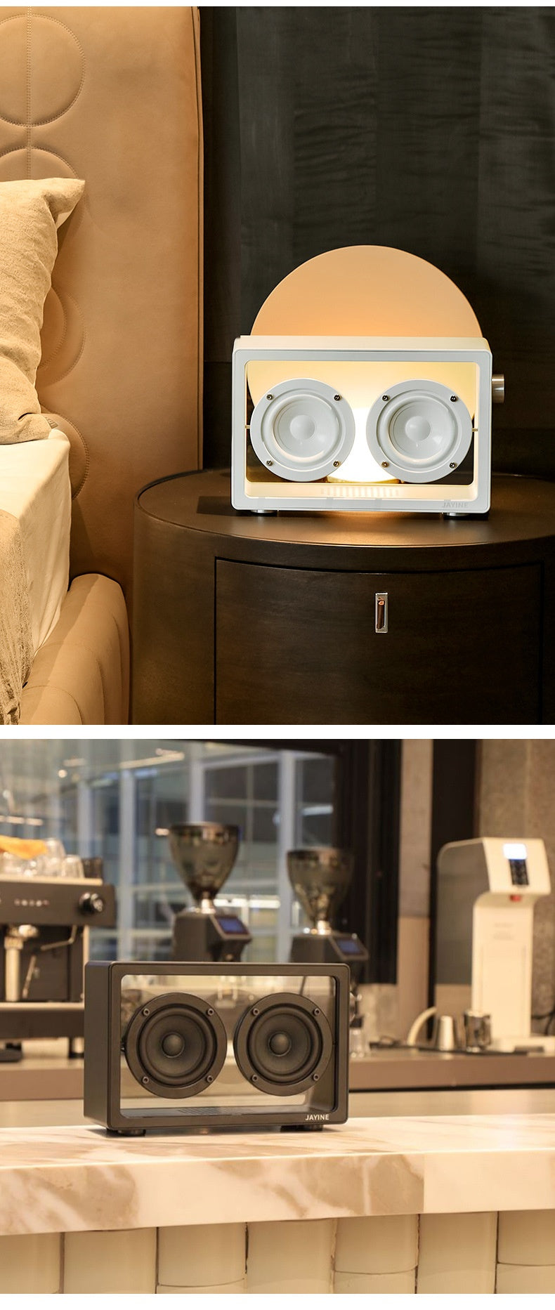 Haut-parleur Bluetooth haute fidélité audio transparent rétro