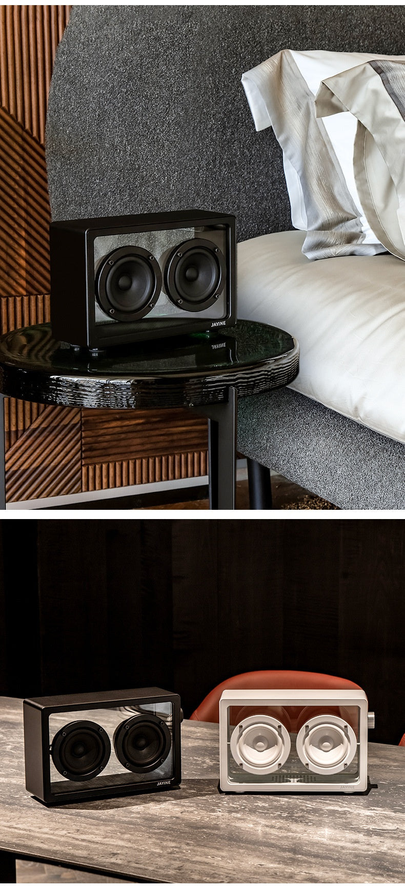 Haut-parleur Bluetooth haute fidélité audio transparent rétro