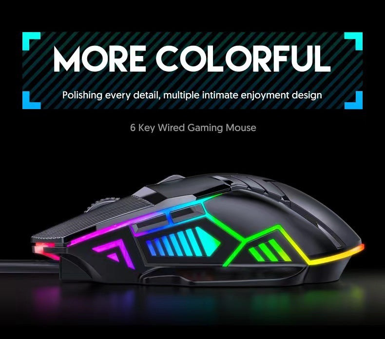 Souris filaire 6D coloré éblouissant E-sports Jeux Bureau Mute Souris lumineuse