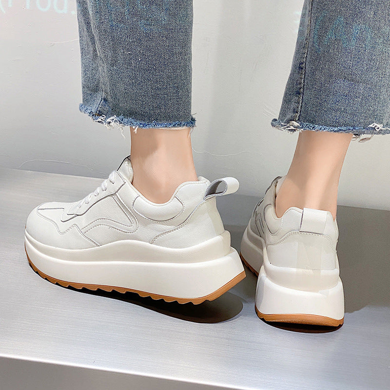 Women's Fashion Cattlehide Leather Casual Sports Shoes White