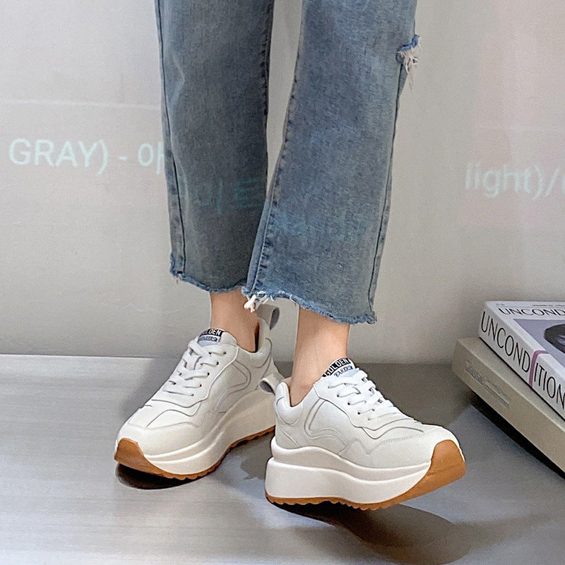 Women's Fashion Cattlehide Leather Casual Sports Shoes White