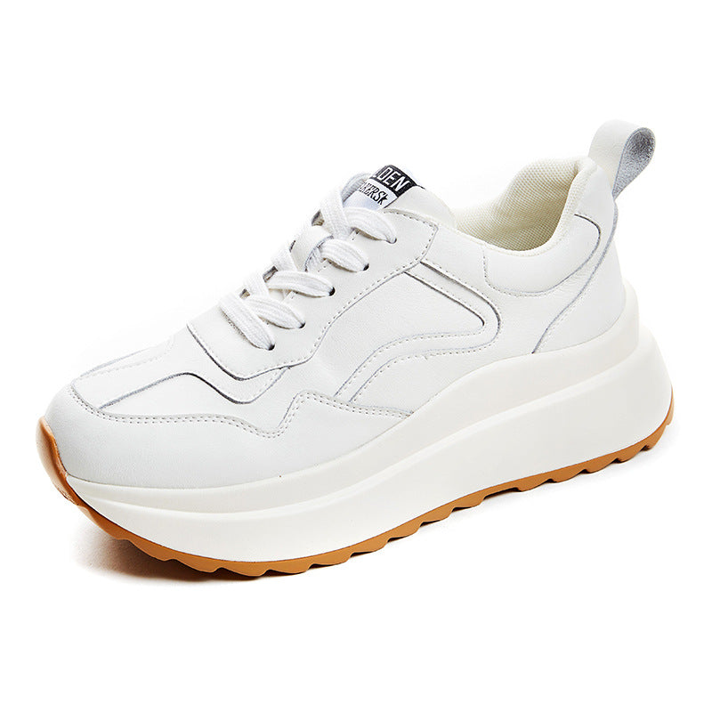 Women's Fashion Cattlehide Leather Casual Sports Shoes White