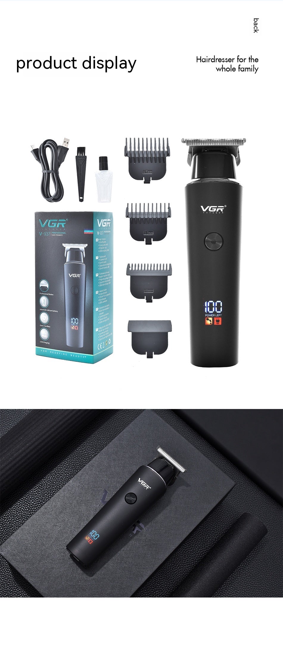 VGR937 Clipper électrique LCD Clipper cheveux
