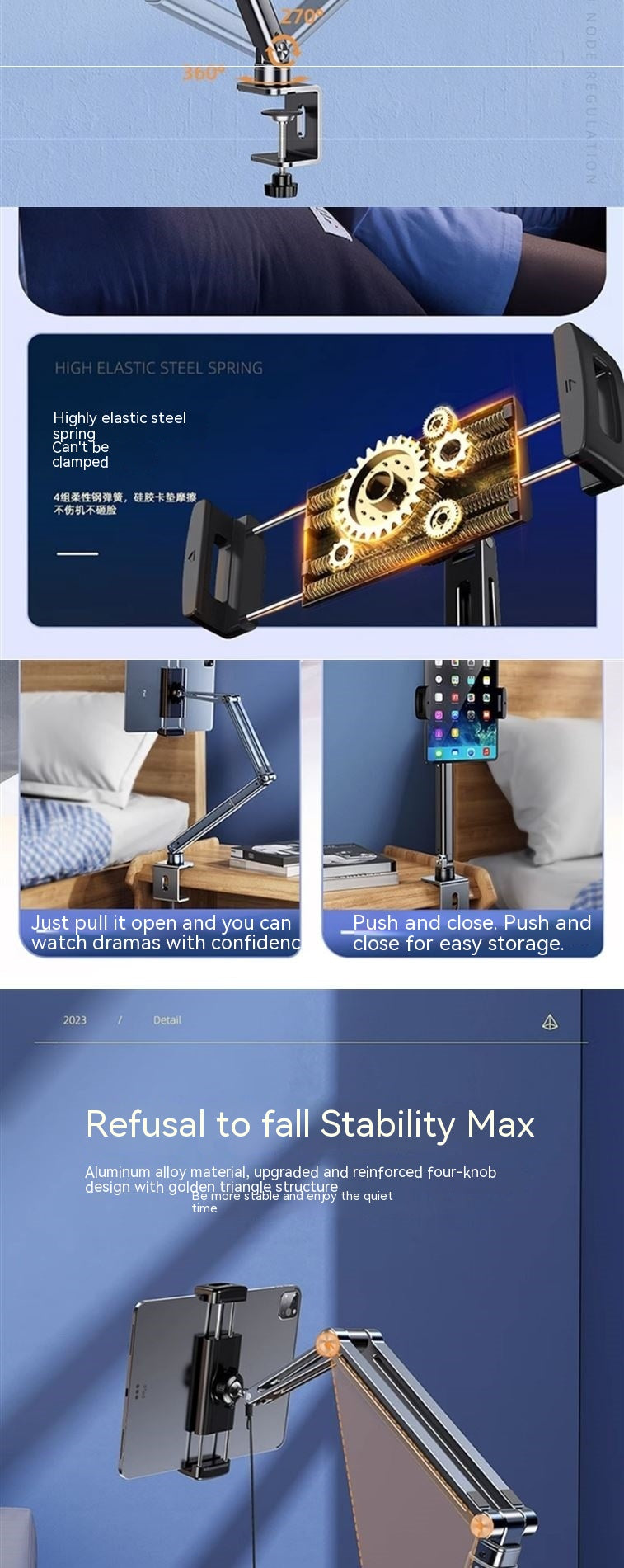 Cantilever mécanique Retractable Bedside Tablette de téléphone mobile Computer Stand