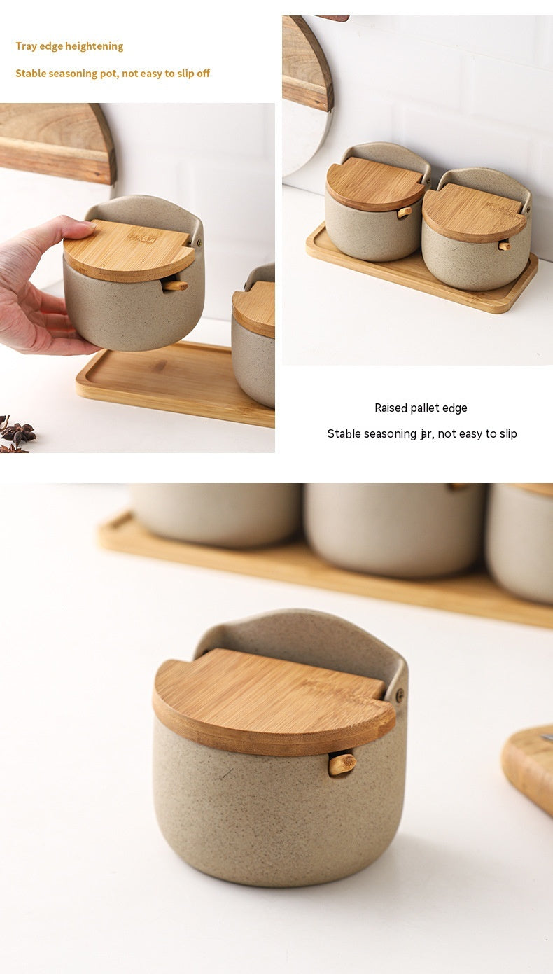 Boîte en céramique de style japonais avec serti à trois pièces de sertissage sel et S
