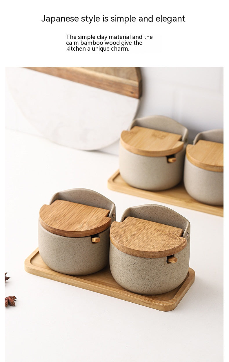 Boîte en céramique de style japonais avec serti à trois pièces de sertissage sel et S