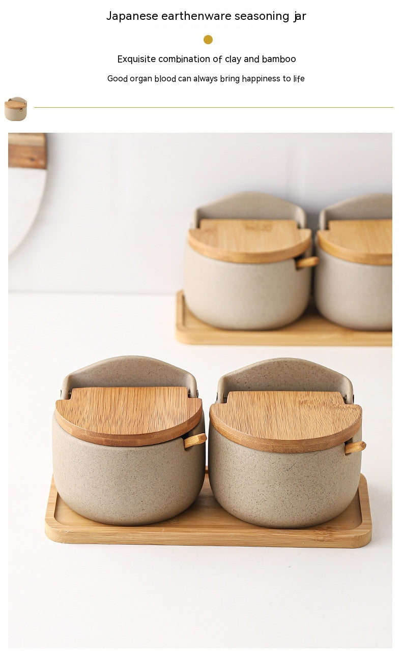 Boîte en céramique de style japonais avec serti à trois pièces de sertissage sel et S
