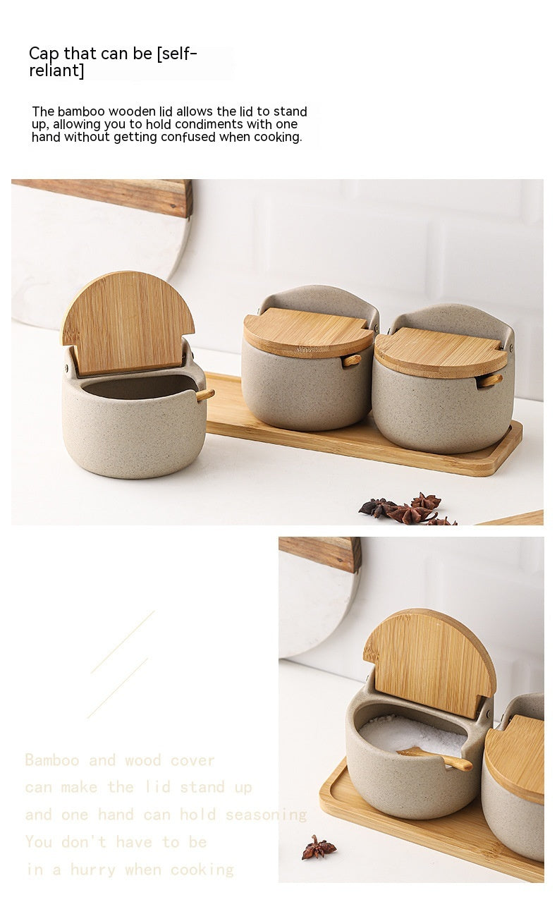 Boîte en céramique de style japonais avec serti à trois pièces de sertissage sel et S