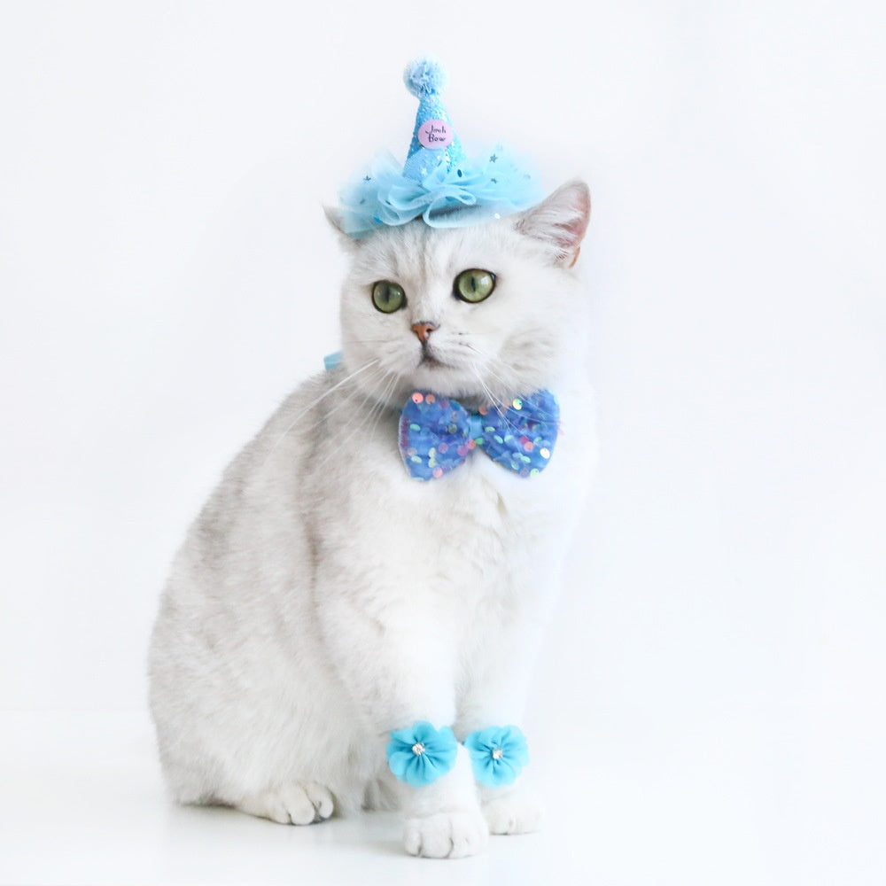 Chapeau d'anniversaire de chat Bow Tie Flower Party costume
