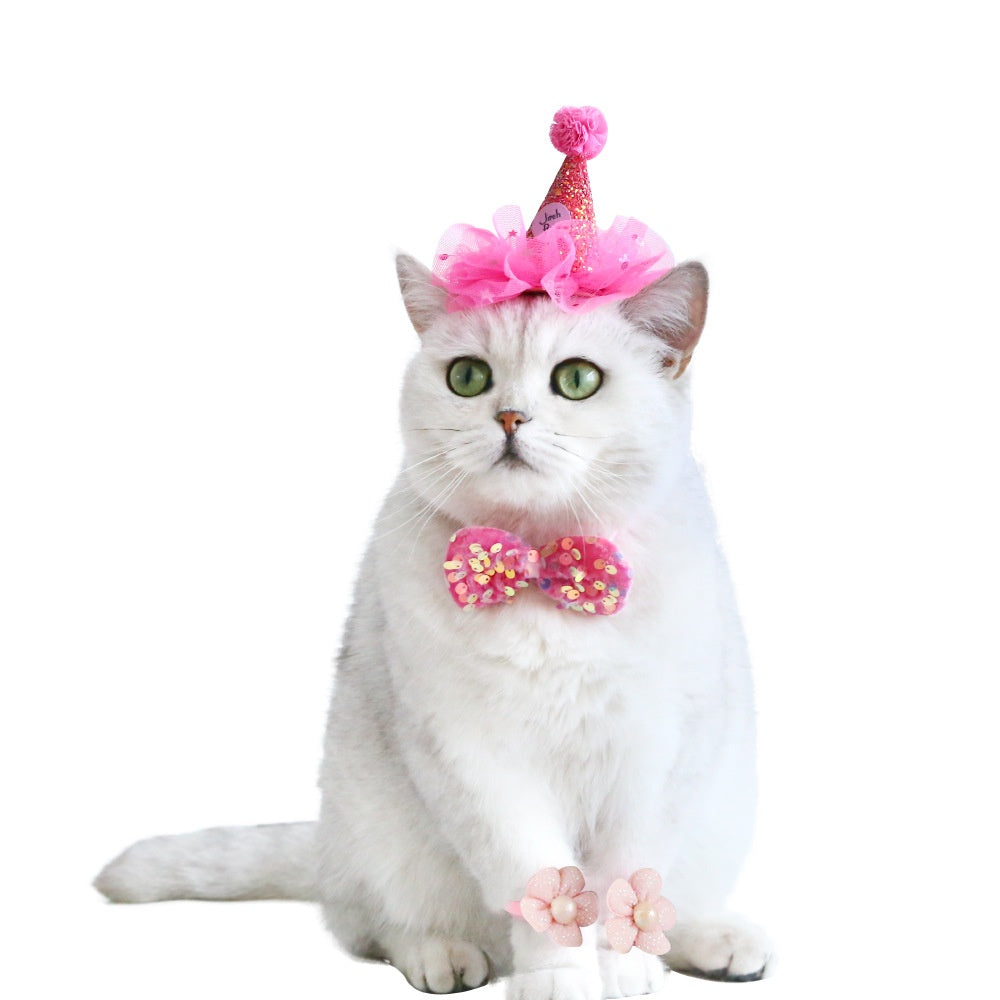 Chapeau d'anniversaire de chat Bow Tie Flower Party costume