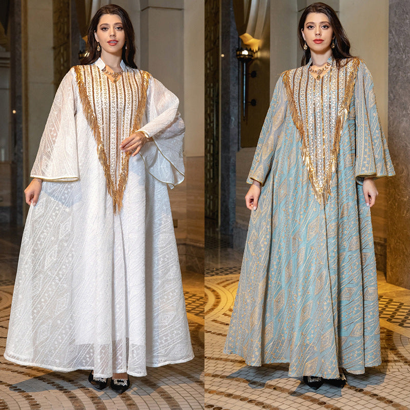 Festival Robe de soirée arabe Dubai Mesh Brodé Paillettes Robe Moyen-Orient