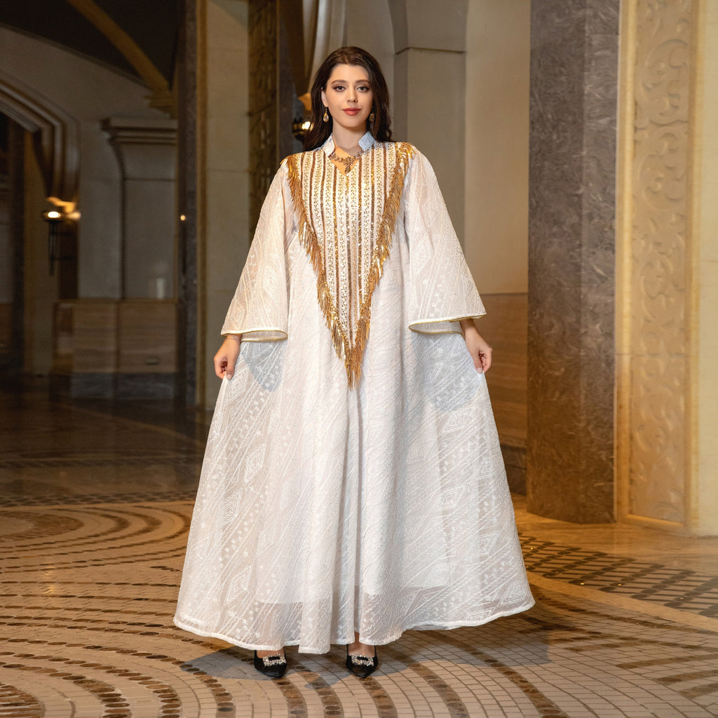Festival Robe de soirée arabe Dubai Mesh Brodé Paillettes Robe Moyen-Orient