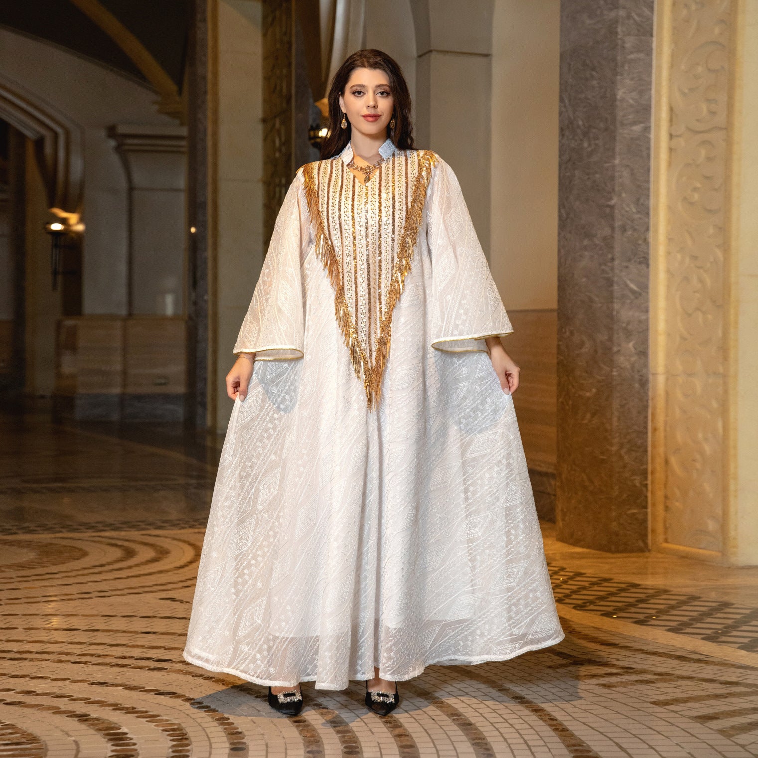 Festival Robe de soirée arabe Dubai Mesh Brodé Paillettes Robe Moyen-Orient