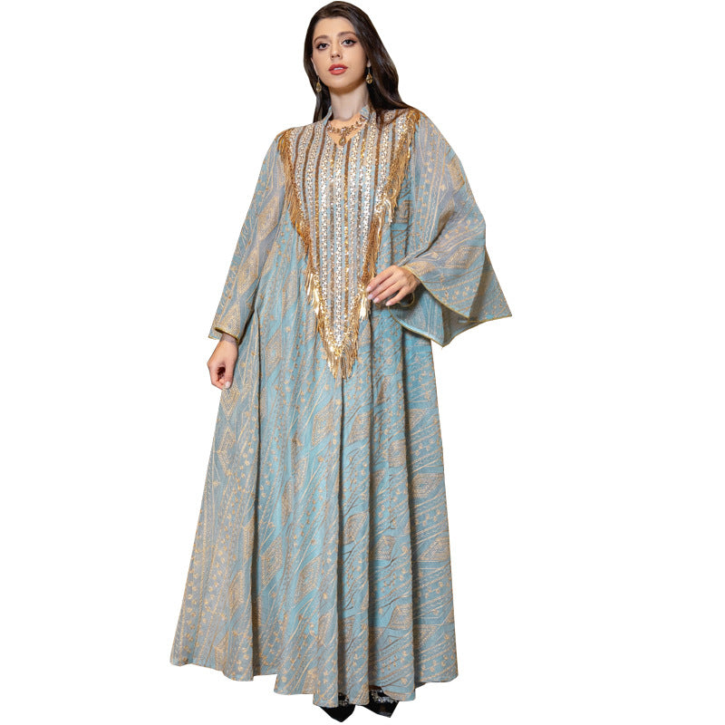 Festival Robe de soirée arabe Dubai Mesh Brodé Paillettes Robe Moyen-Orient