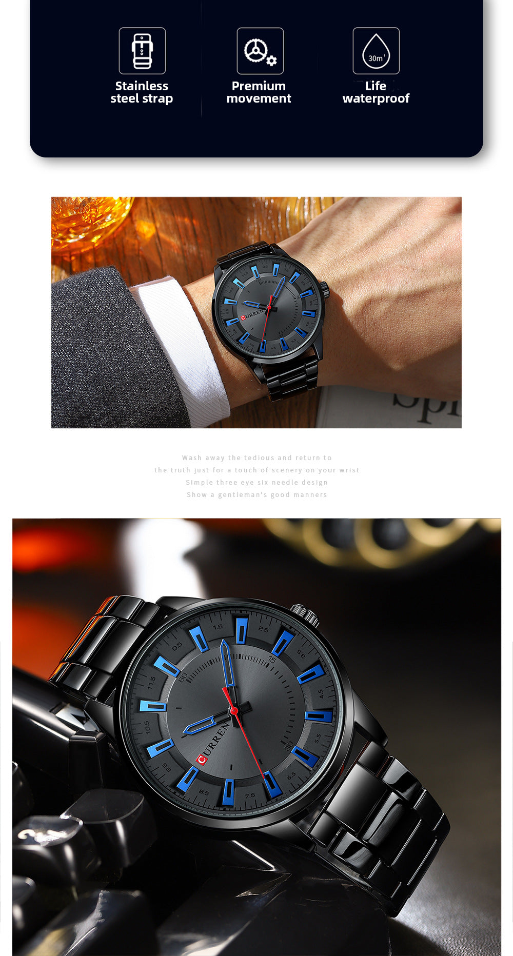 Montres d'affaires pour hommes Fashion simple en acier Ceinture homme imperméable Montres de quartz pour hommes