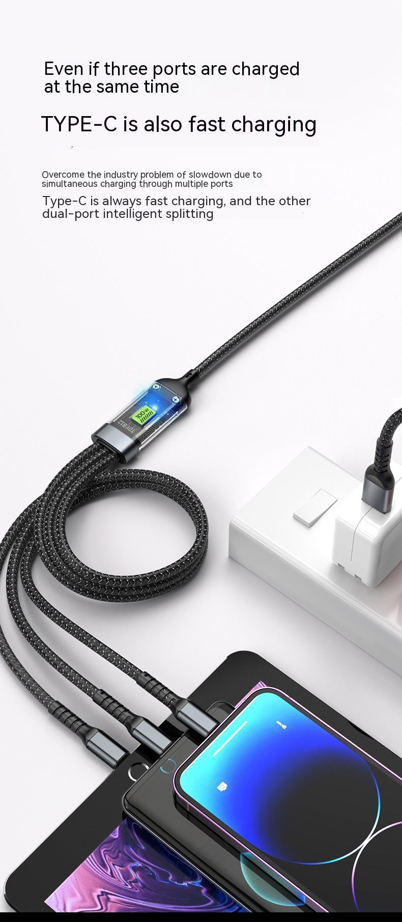 Téléphone portable 3-en-un avec câble de données léger 6A Super Fast Charge