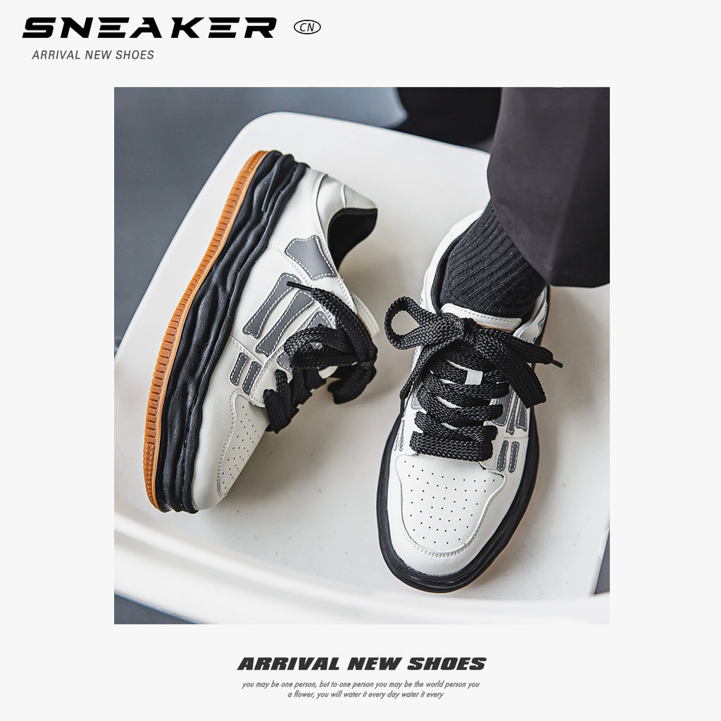 Reflective Bone Retro Platform Sneakers Hommes