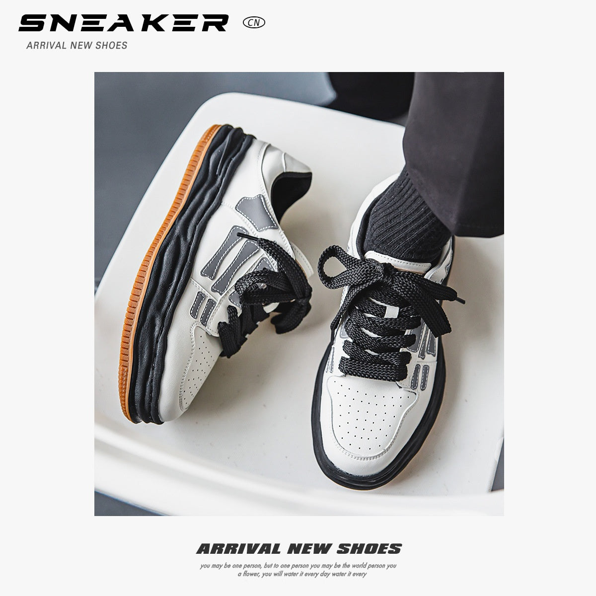 Reflective Bone Retro Platform Sneakers Hommes