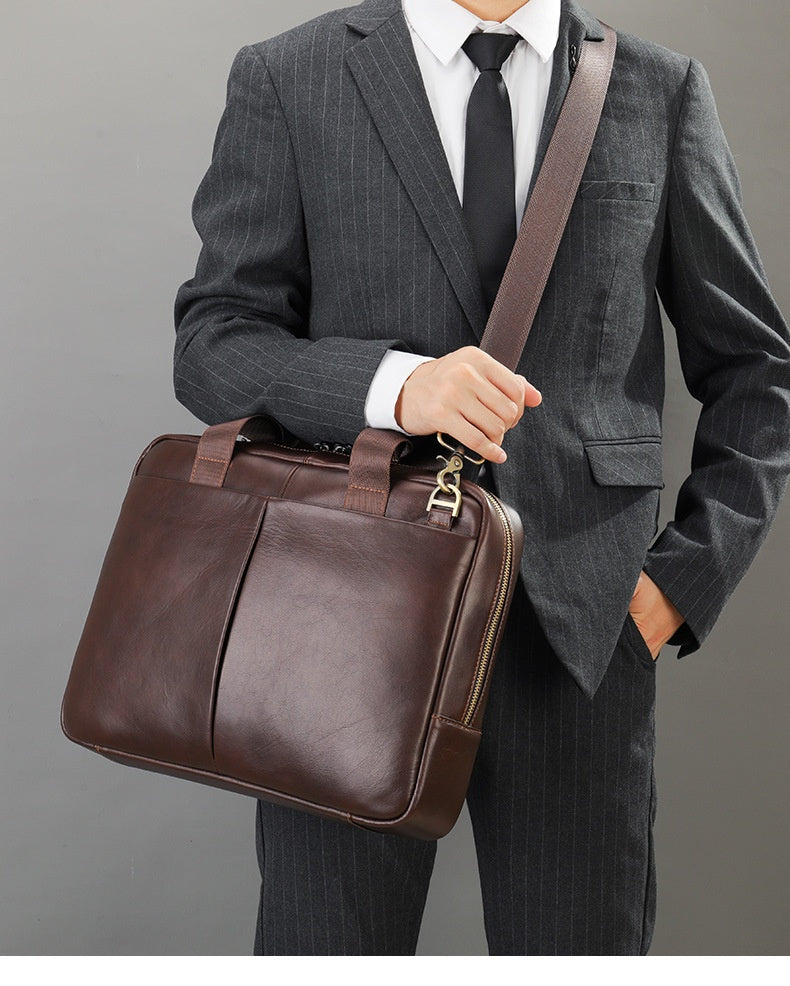 Cuir véritable Grande capacité mallette homme horizontale première couche ordinateur de vache Sto