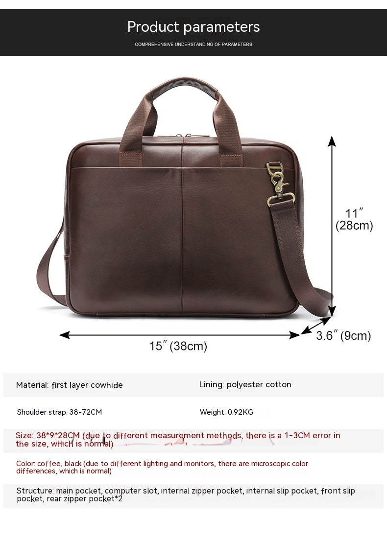 Cuir véritable Grande capacité mallette homme horizontale première couche ordinateur de vache Sto