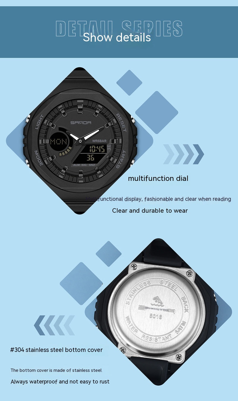 Multifonctionnel Sports Waterproof Double Display Montre électronique