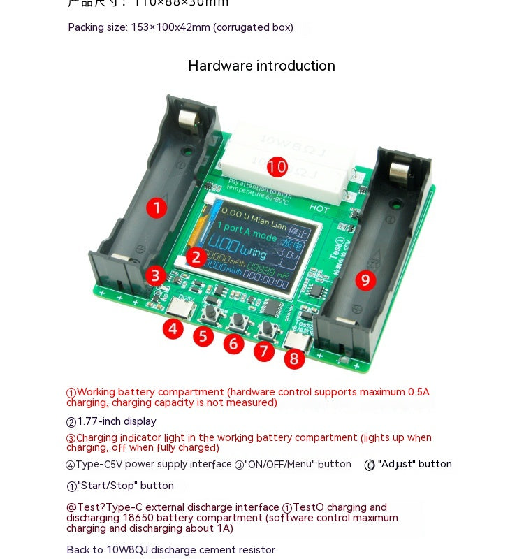 18650 Batterie lithium LCD Capacité d'affichage Testeur de résistance interne