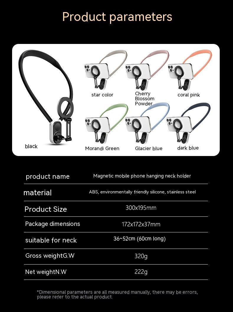 Cou suspendu Téléphone mobile Caméra de sport Support magnétique