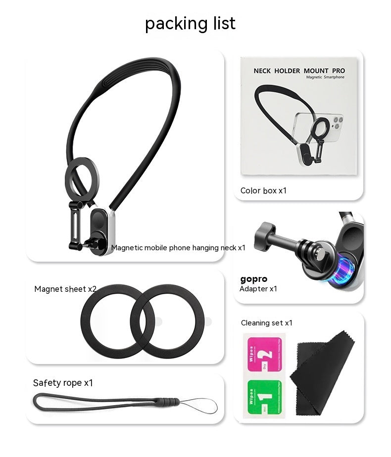 Cou suspendu Téléphone mobile Caméra de sport Support magnétique