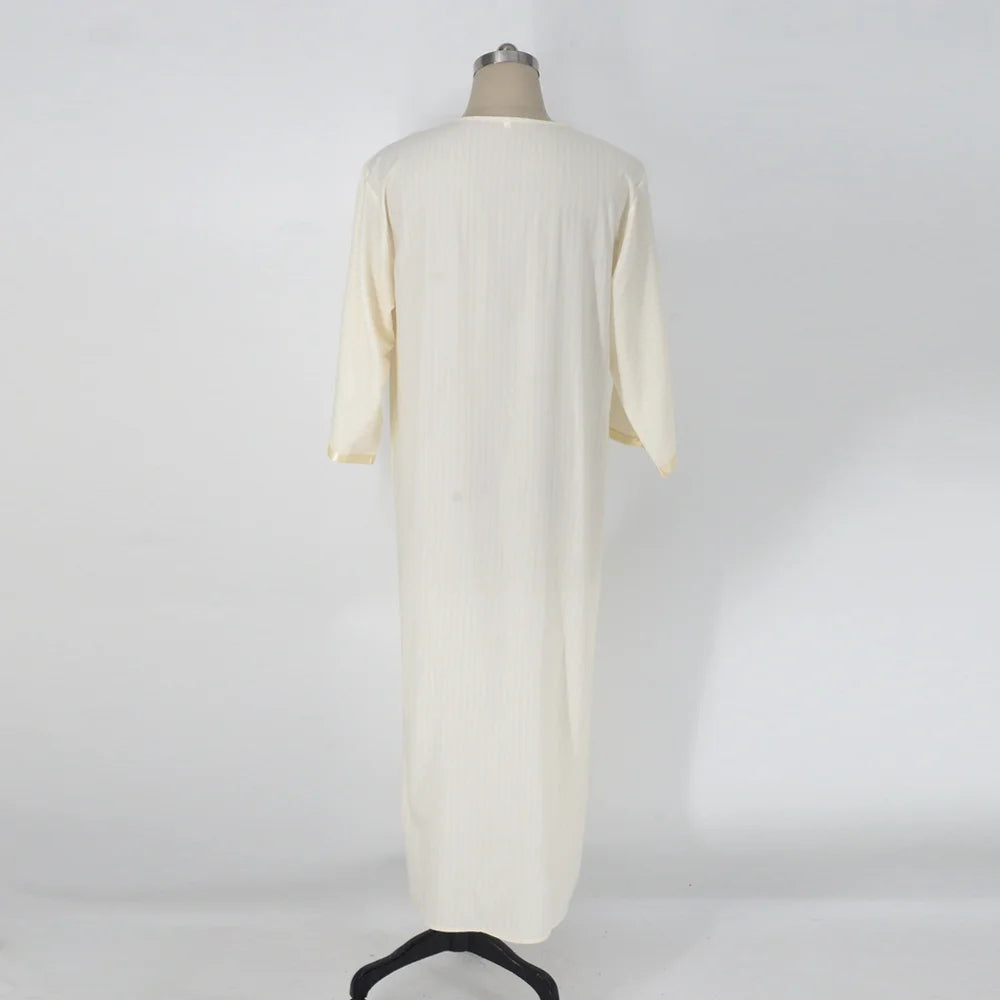 Style ethnique Loose Broderie Casual Robe musulmane blanche