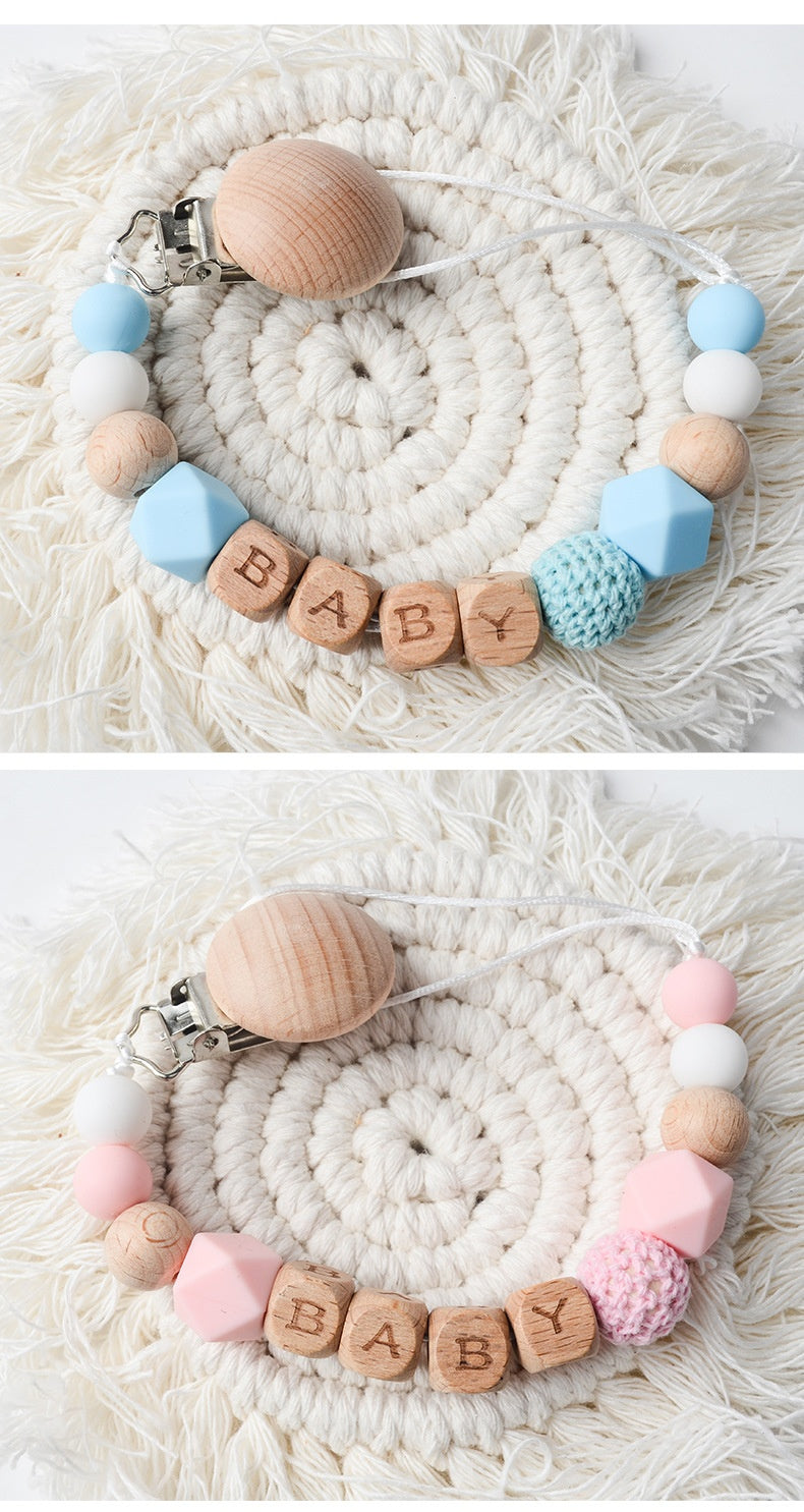Pacificateur de hêtre Clip Silicone Octagonal Perles Laine Crochet Pacifier Clip