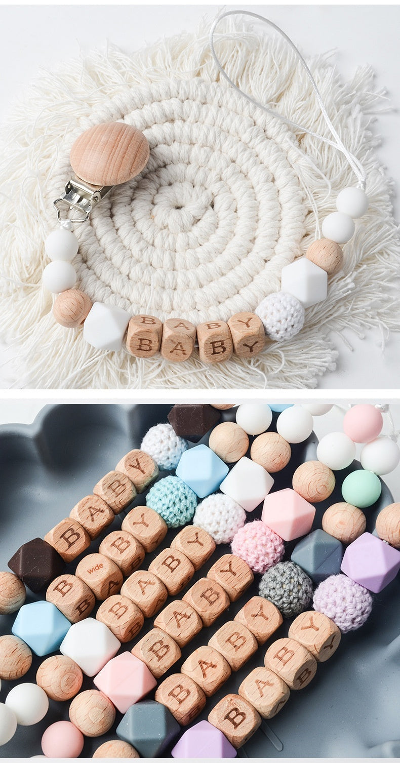 Pacificateur de hêtre Clip Silicone Octagonal Perles Laine Crochet Pacifier Clip