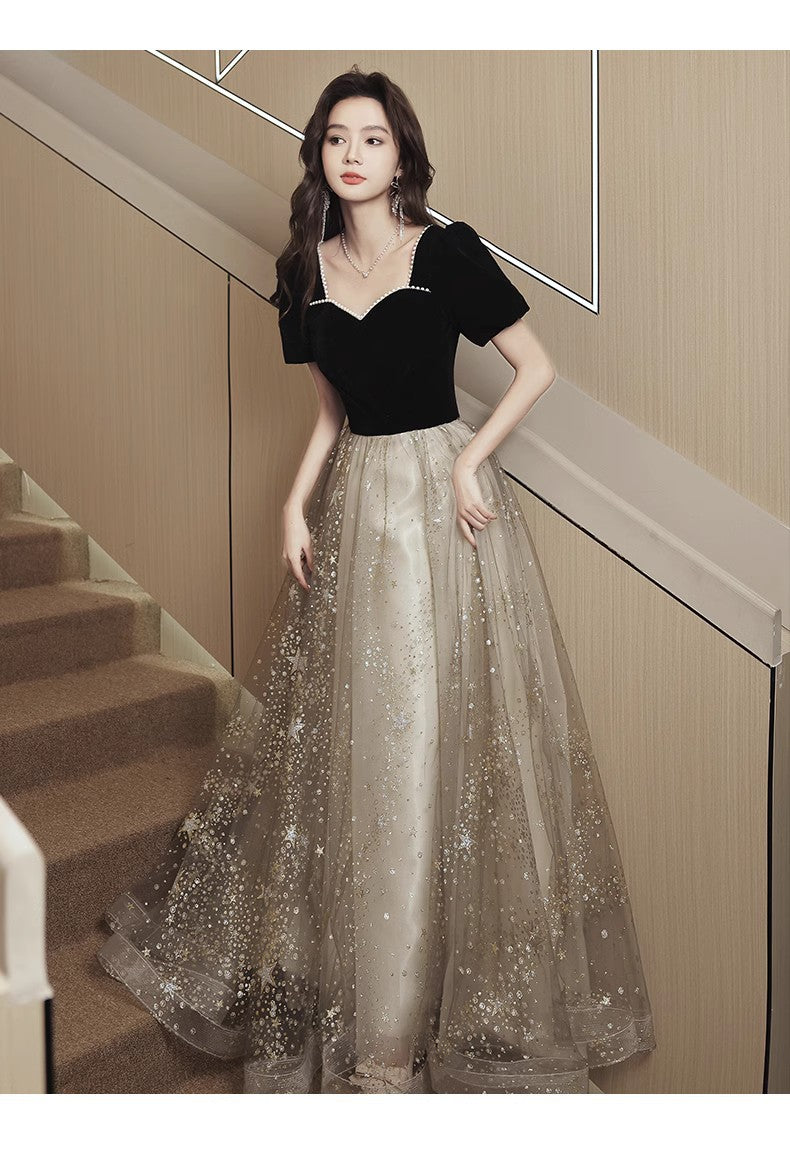 Robe de soirée française légère et luxueuse noir