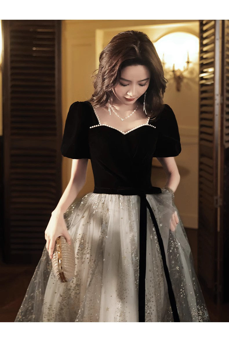 Robe de soirée française légère et luxueuse noir